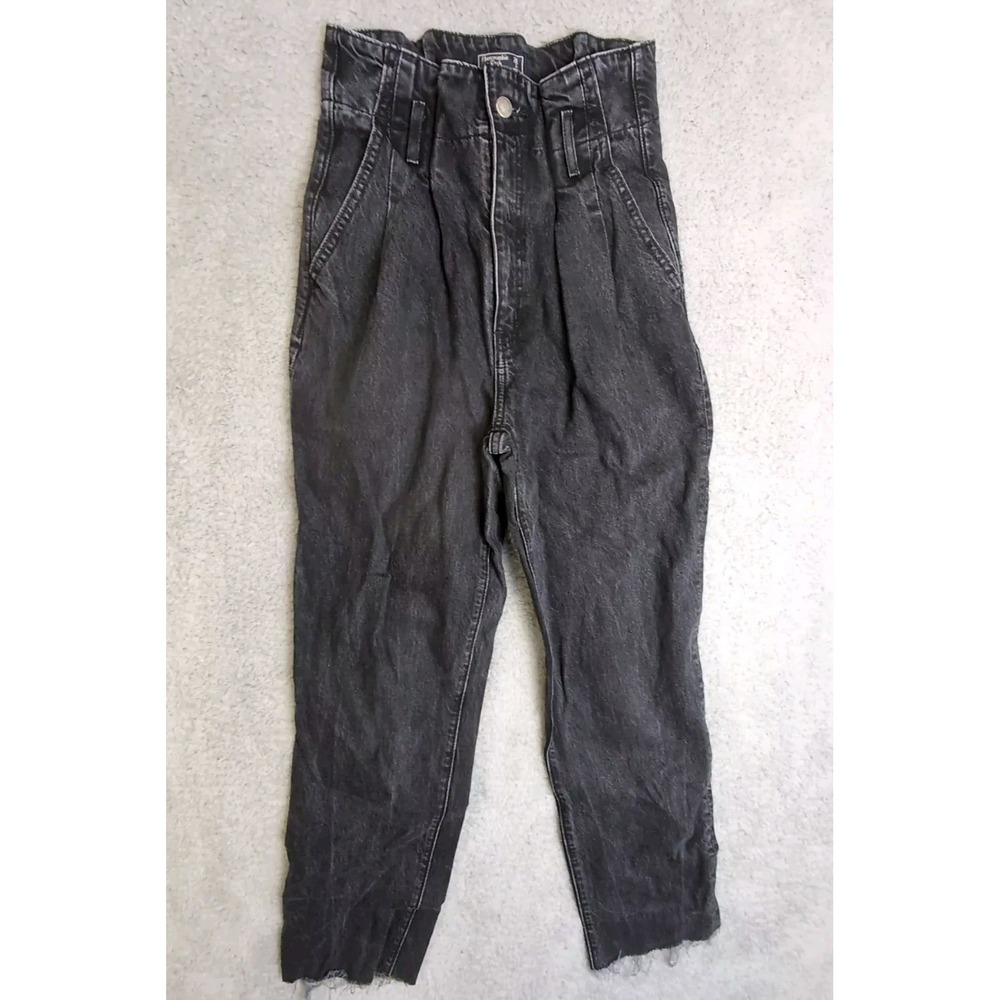 Abercrombie‎ & Fitch Jeans Size 2/25 The Mom High Rise Black Wash Denim Tapered
